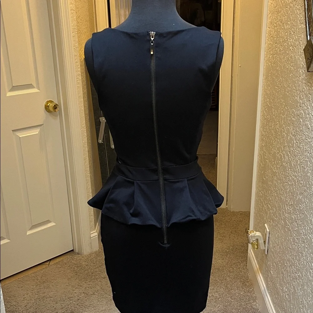 bebe Black Peplum Mini Dress with Side Cutouts Size Small - Picture 3 of 5